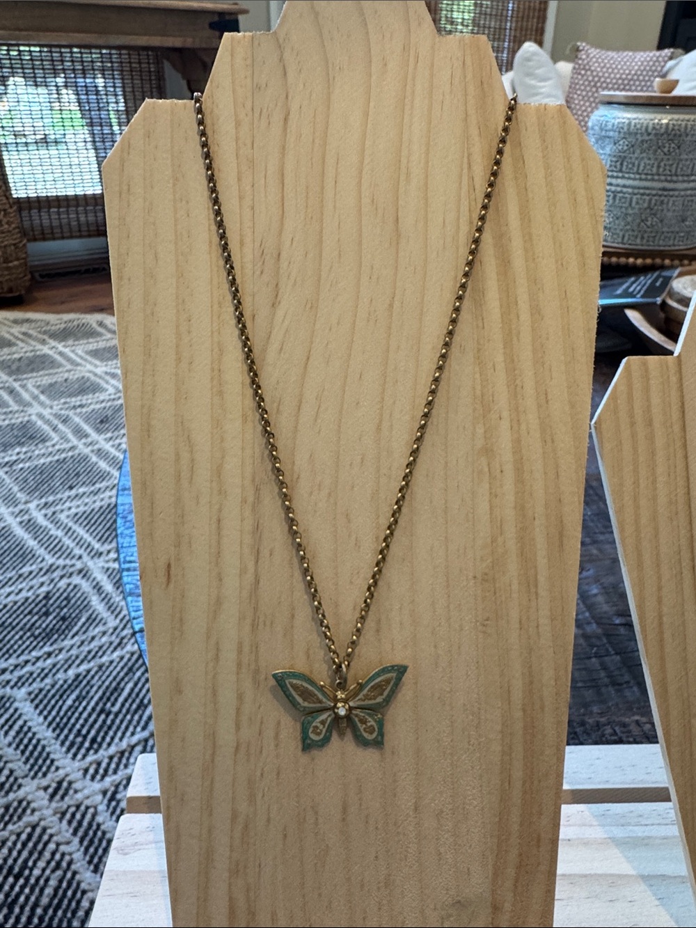 Catherine Popesco vintage Butterfly Pendant Necklace in Green and Gold